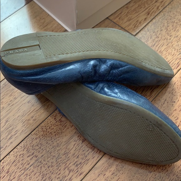 Prada | Elastic Ballet Flats Navy Blue Leather 7.5 - Picture 3 of 5